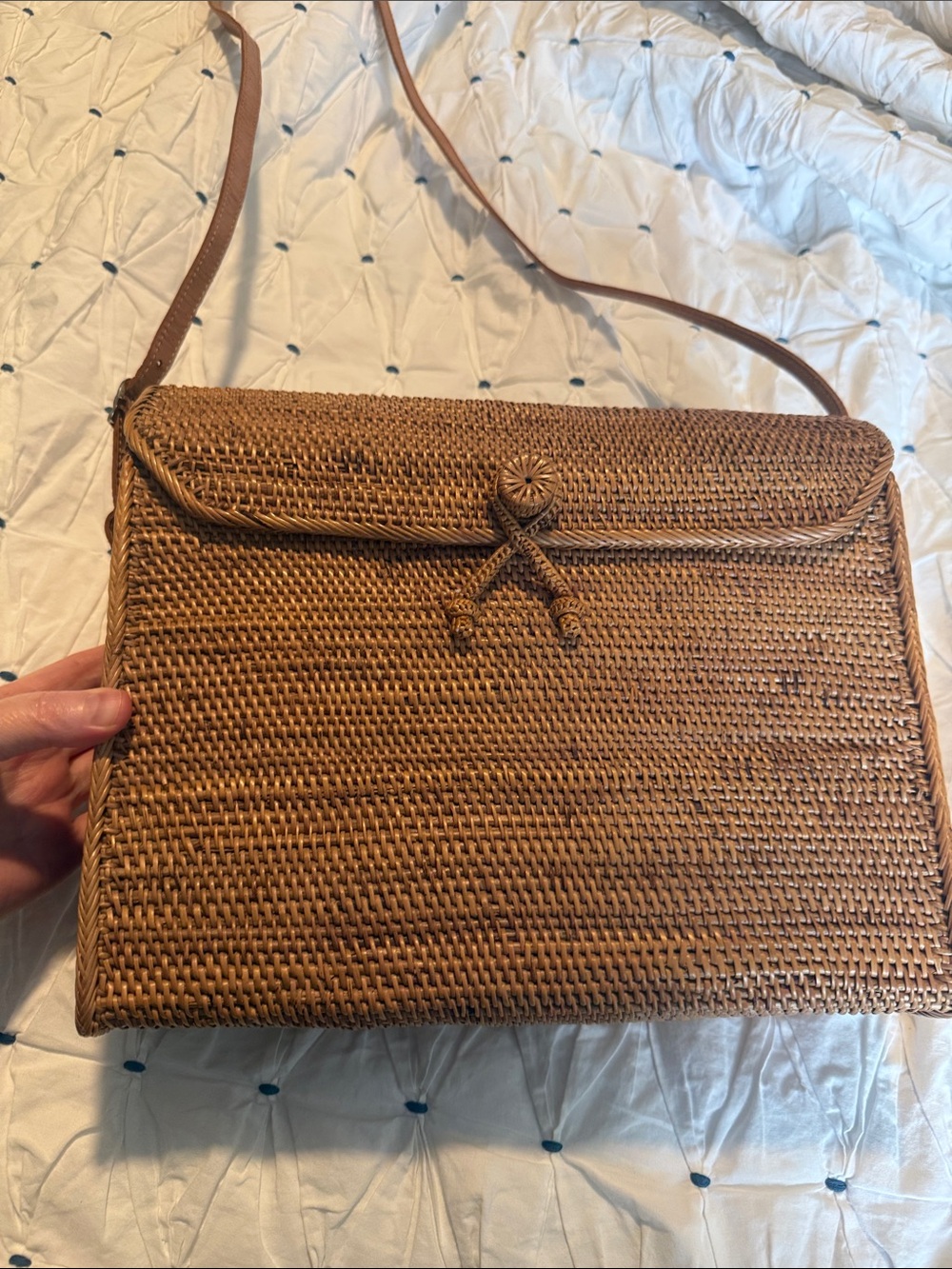 Peggy Fisher Woven Straw Crossbody Bag - Tan